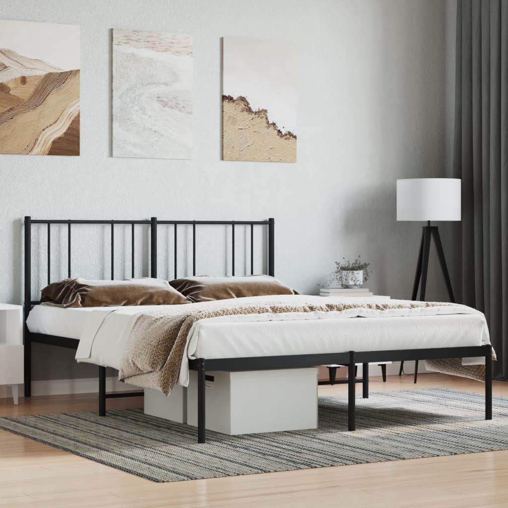 Metal Bed Frame without Mattress with Headboard Black 120x200cm