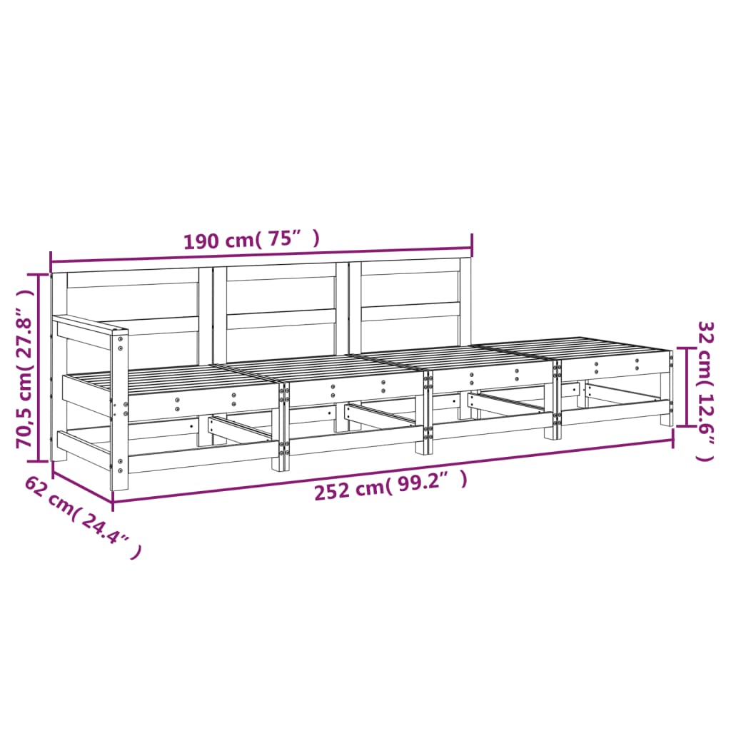 4 Piece Garden Lounge Set Solid Wood Pine