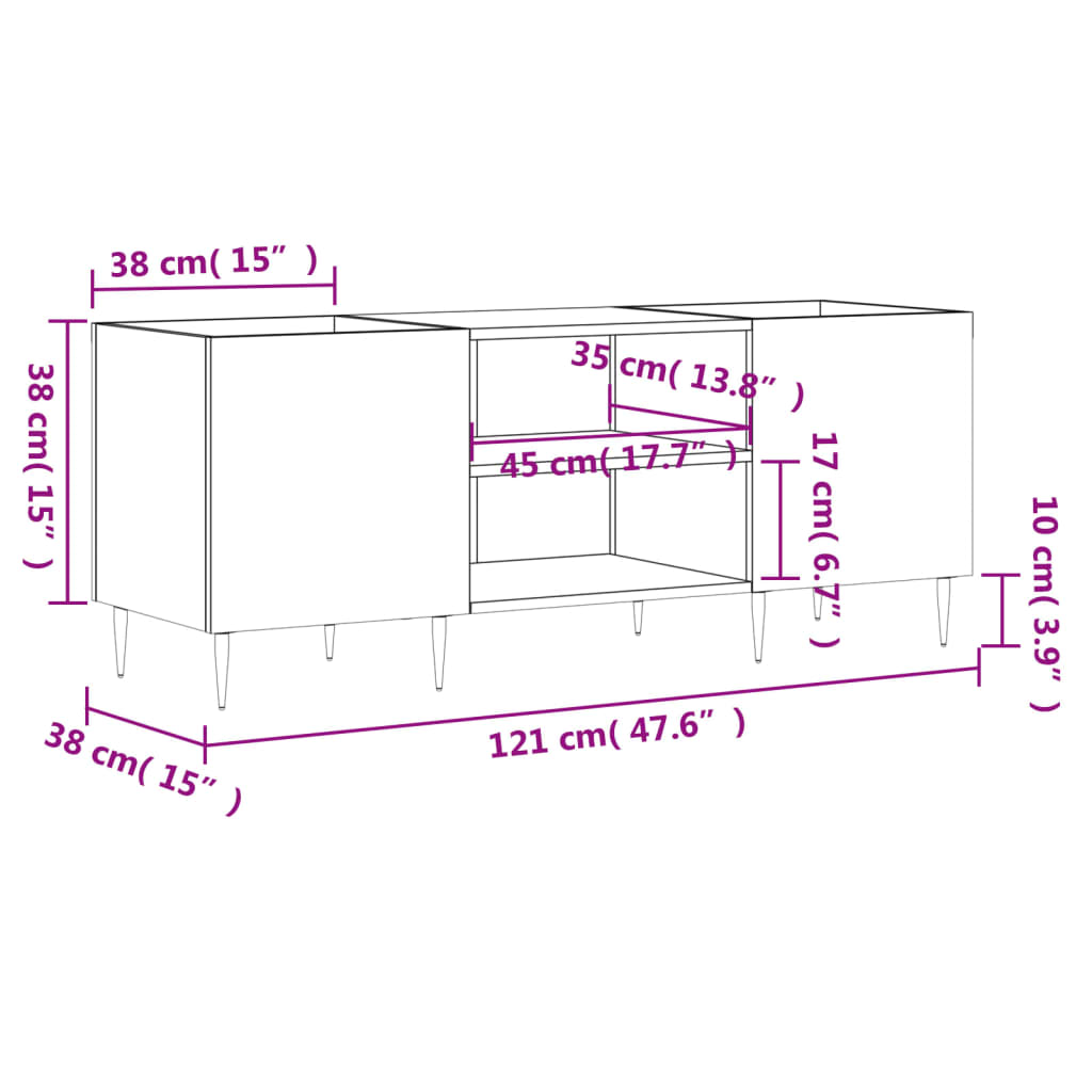 Record Cabinet Grey Sonoma 121x38x48 cm Engineered Wood