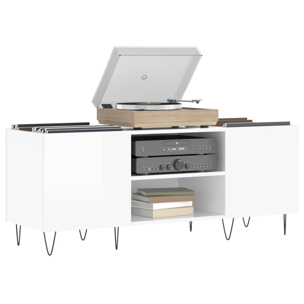 Record Cabinet High Gloss White 121x38x48 cm Engineered Wood