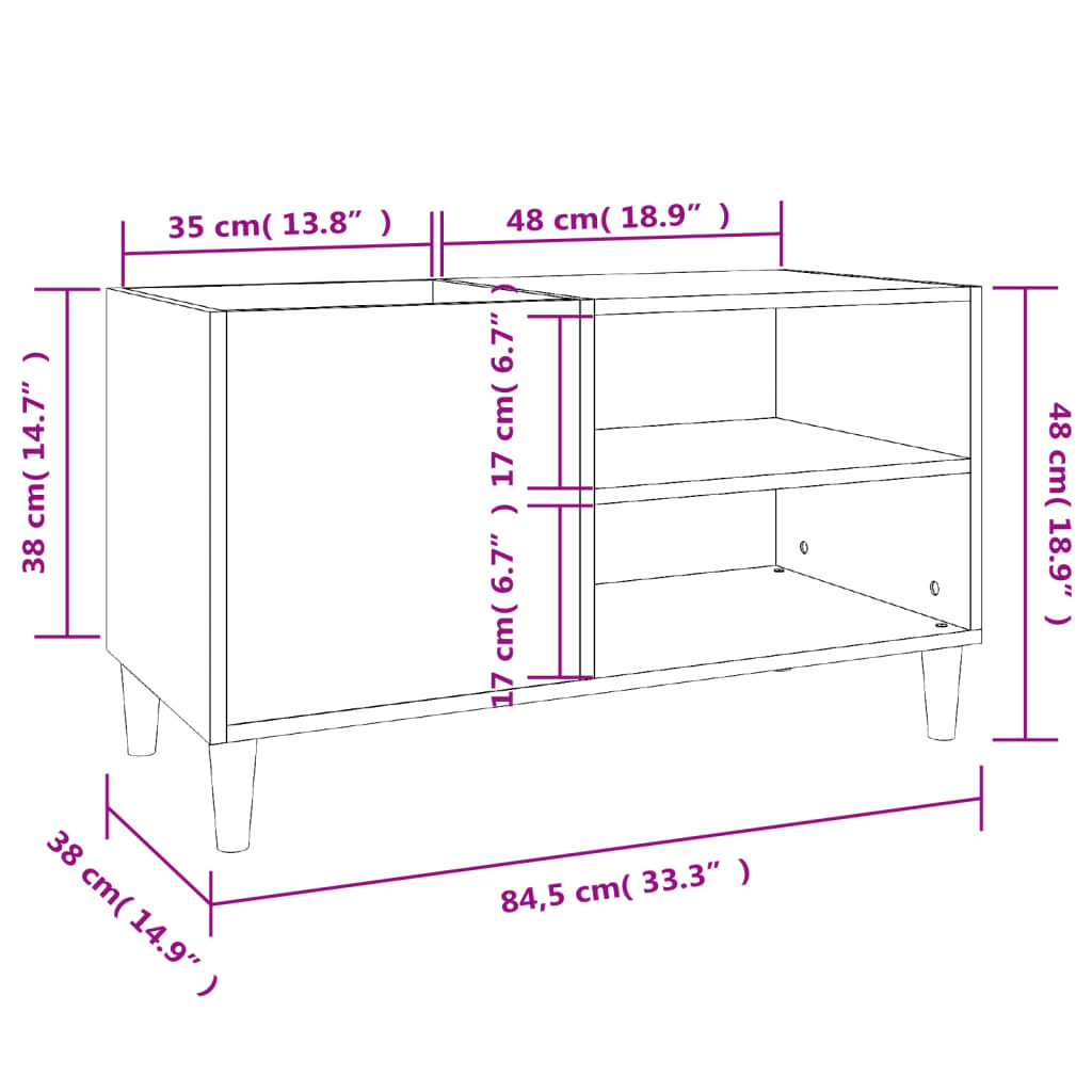 Record Cabinet Concrete Grey 84.5x38x48 cm Engineered Wood