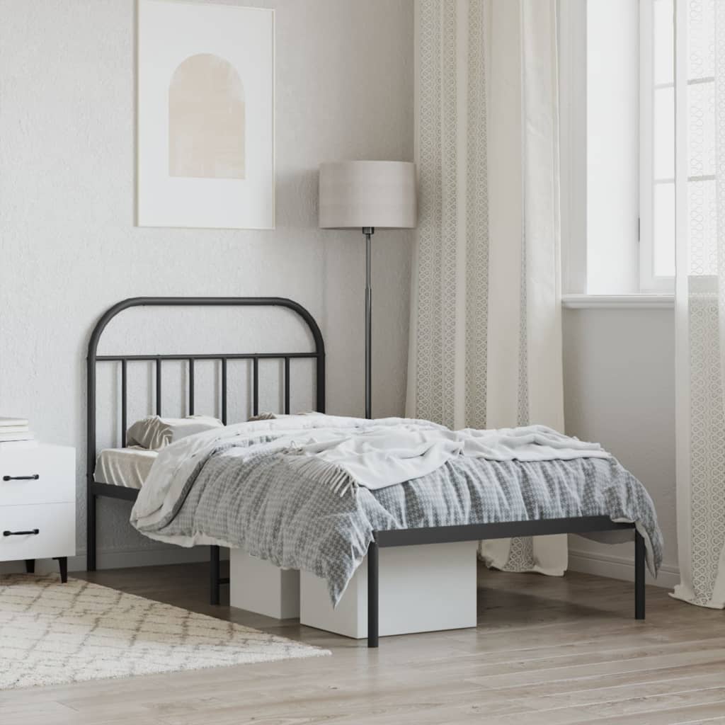 Metal Bed Frame without Mattress with Headboard Black 107x203cm