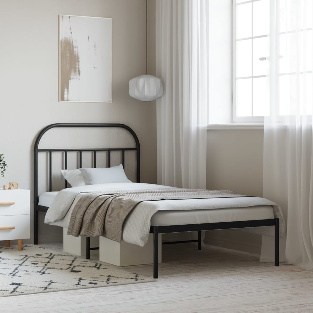 Metal Bed Frame without Mattress with Headboard Black 107x203cm