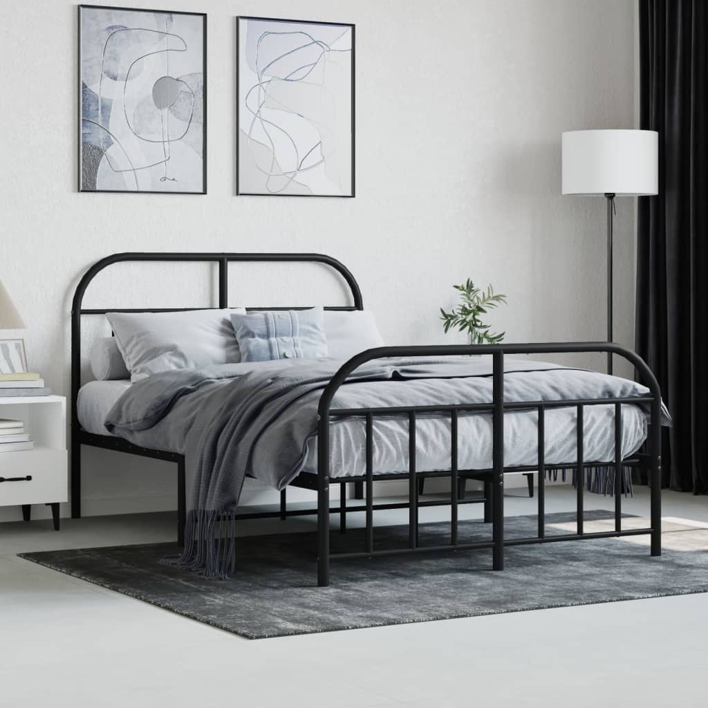 Metal Bed Frame without Mattress with Footboard Black 120x190cm