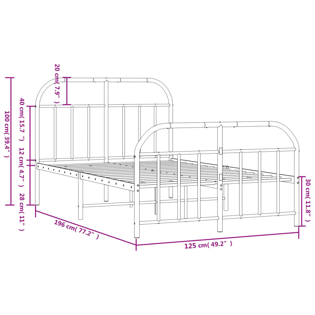 Metal Bed Frame without Mattress with Footboard Black 120x190cm