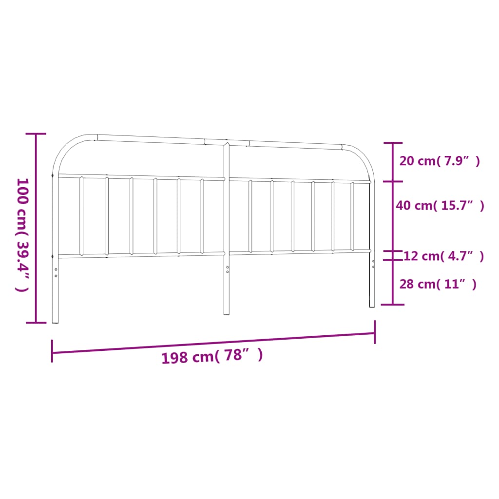 Metal Headboard Black 193 cm