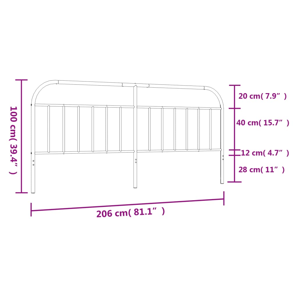 Metal Headboard Black 200 cm