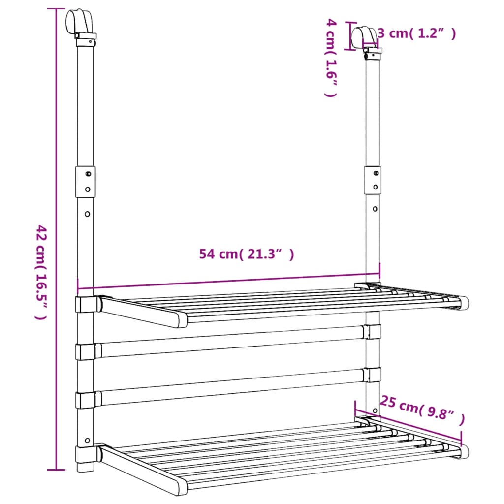 Drying Rack for Balcony 54x25x42 cm Aluminium