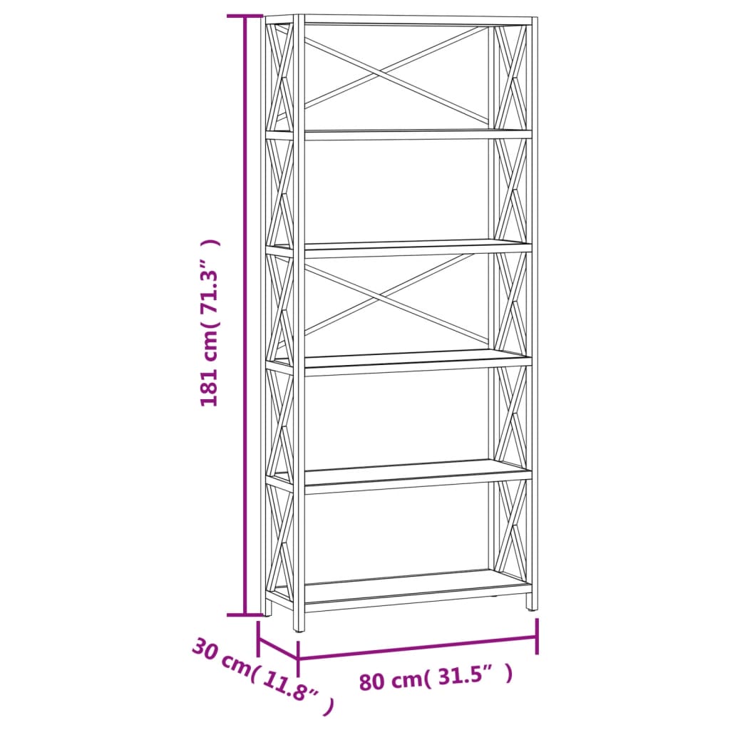 6-Tier Shelf 80x30x181 cm Solid Wood Oak