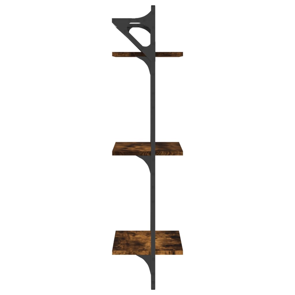 3-Tier Wall Shelves with Bars 2 pcs Smoked Oak 30x25x100 cm