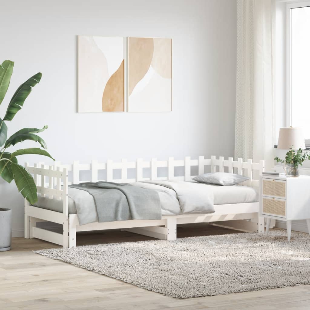 Pull-out Day Bed without Mattress White 2x(80x200) cm Solid Wood
