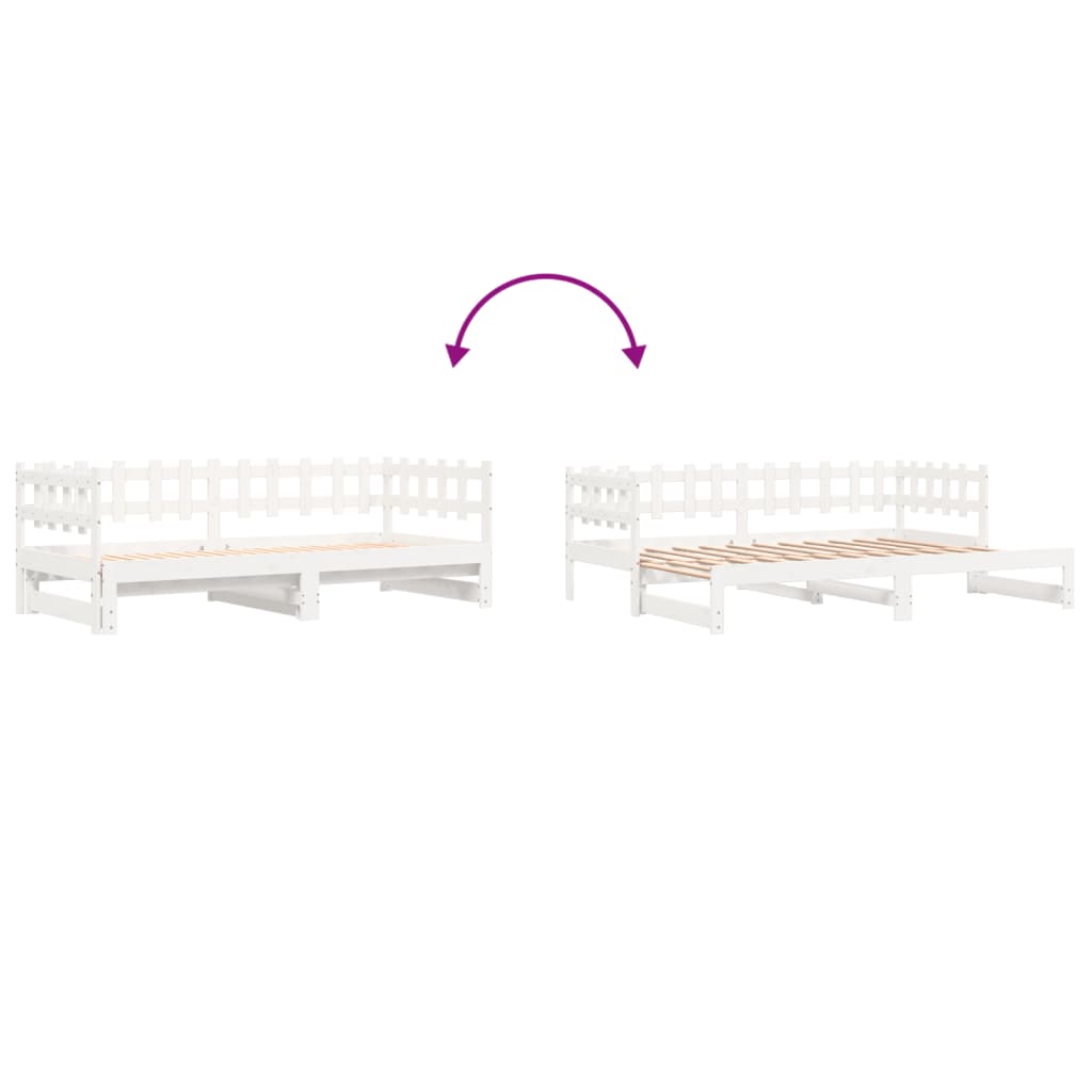 Pull-out Day Bed without Mattress White 2x(80x200) cm Solid Wood