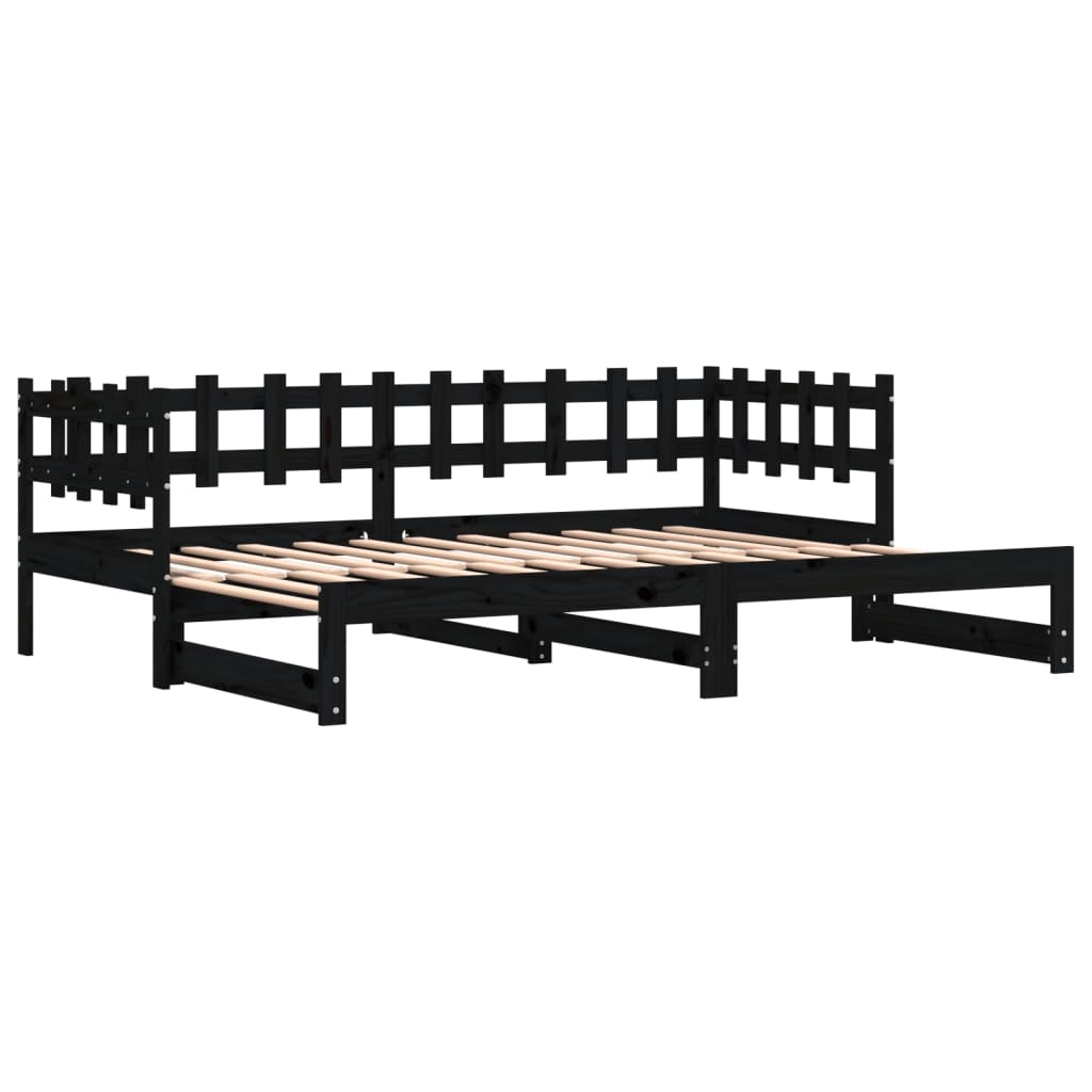 Pull-out Day Bed without Mattress Black 2x(80x200) cm Solid Wood