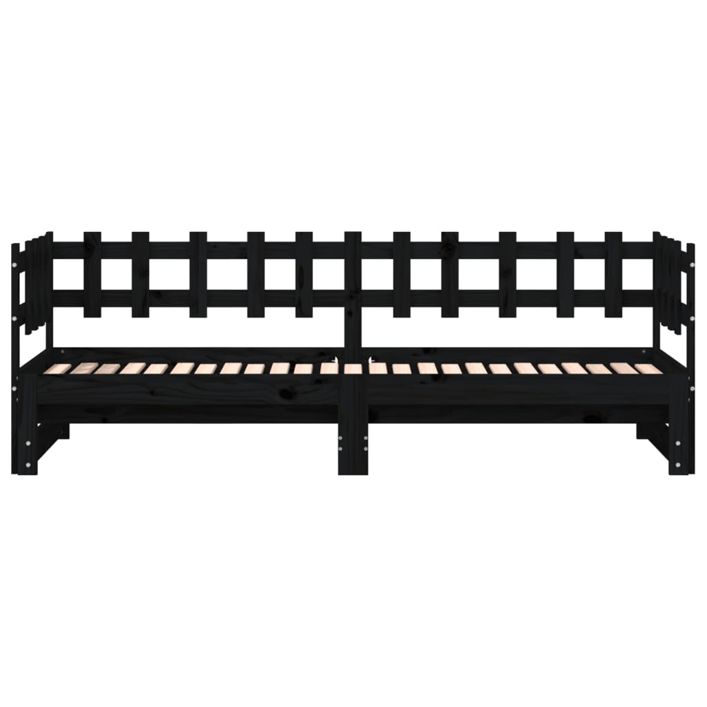 Pull-out Day Bed without Mattress Black 2x(80x200) cm Solid Wood