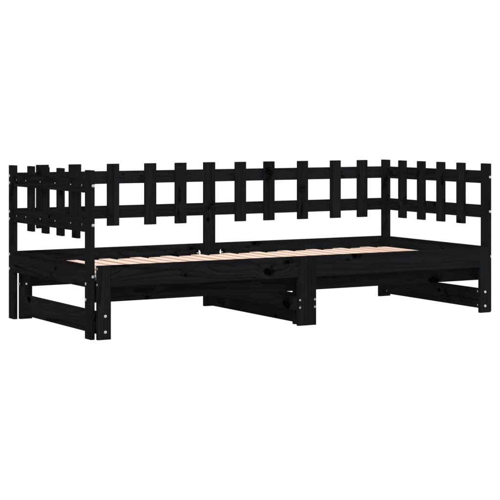 Pull-out Day Bed without Mattress Black 2x(80x200) cm Solid Wood