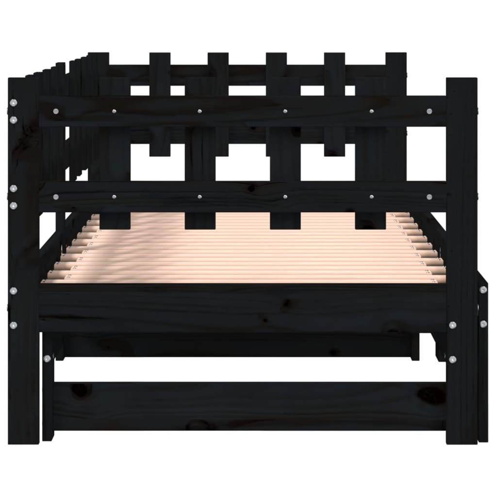 Pull-out Day Bed without Mattress Black 2x(80x200) cm Solid Wood