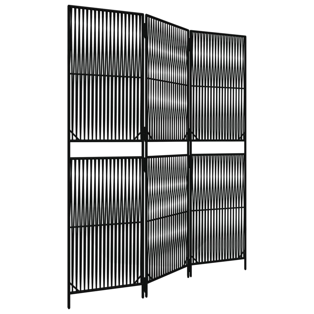 Room Divider 3 Panels Black Poly Rattan
