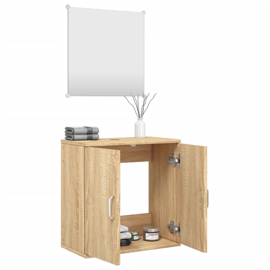 2 Piece Bathroom Furniture Set Oak Engineered Wood