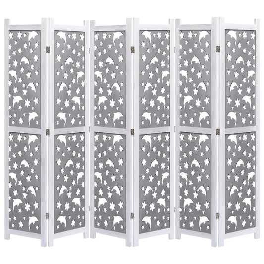 6-Panel Room Divider Grey 210x165 cm Solid Wood