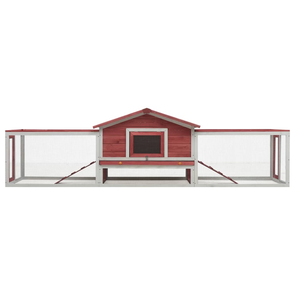 Rabbit Hutch Red 310x70x87 cm Solid Pine & Fir Wood
