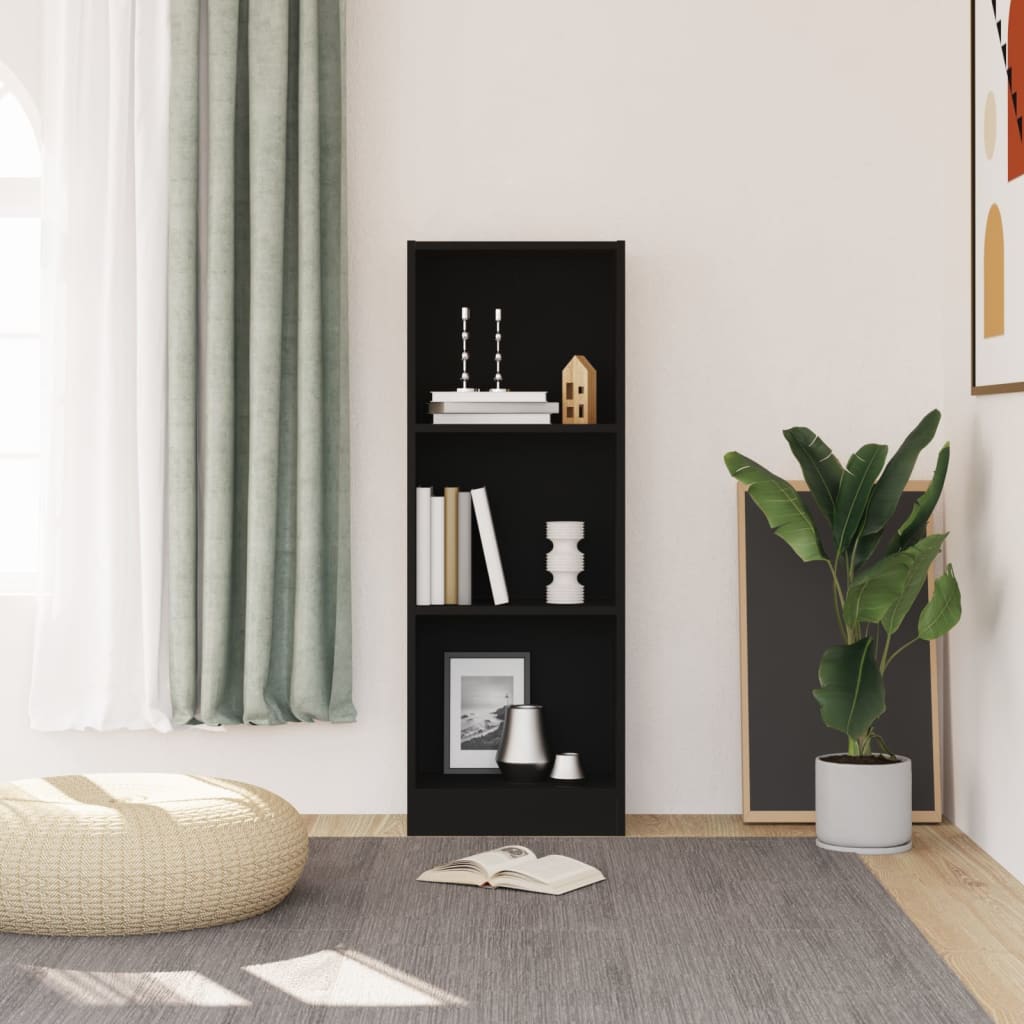 3-Tier Book Cabinet Black 40x24x109 cm Engineered Wood