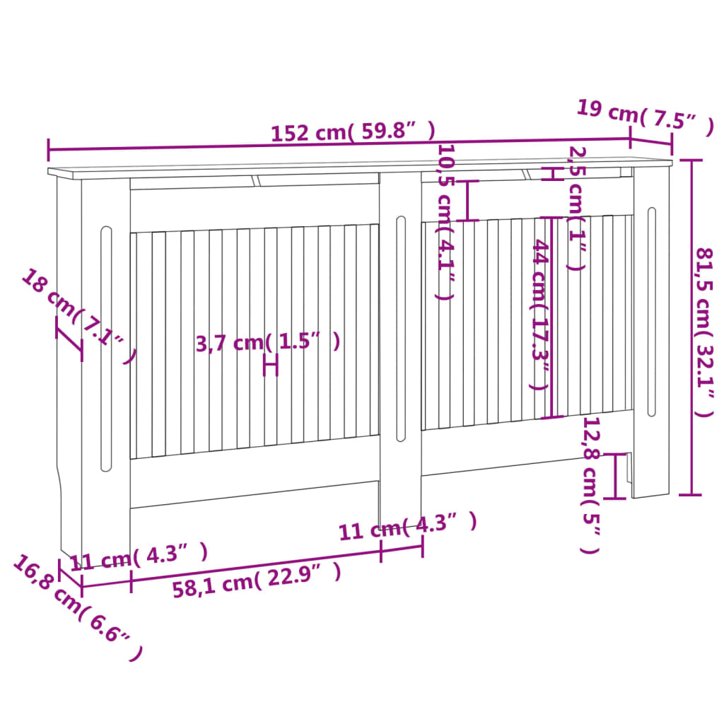Radiator Cover 152x19x81.5 cm MDF