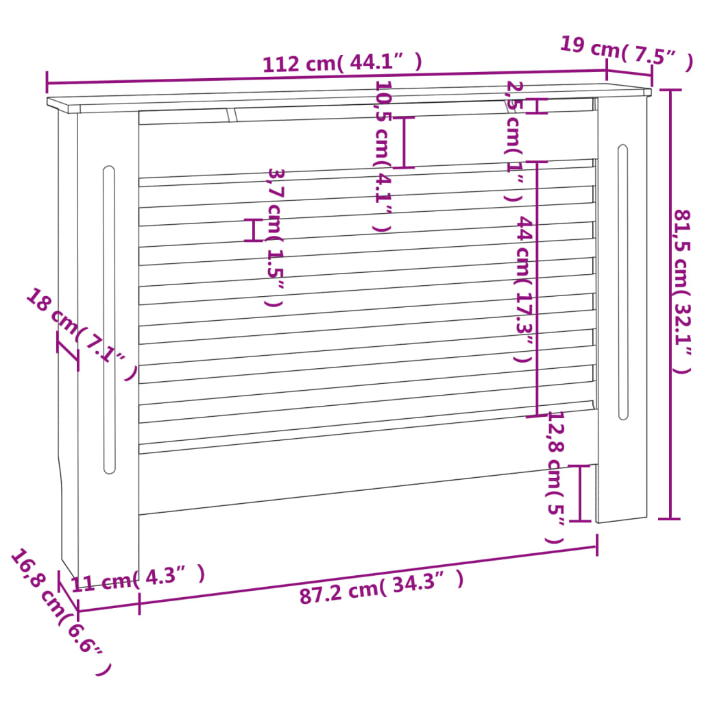 Radiator Cover 112x19x81.5 cm MDF