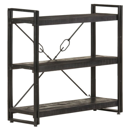 3-Tier Bookcase Black 90x30x80 cm Solid Mango Wood