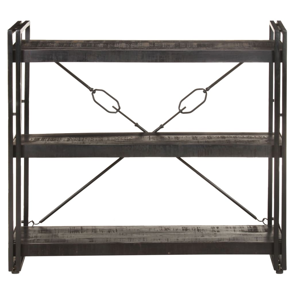 3-Tier Bookcase Black 90x30x80 cm Solid Mango Wood