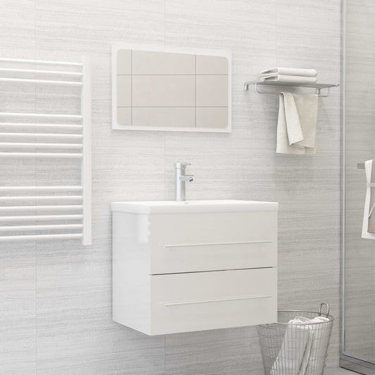2 Piece Bathroom Furniture Set High Gloss White Engineered Wood