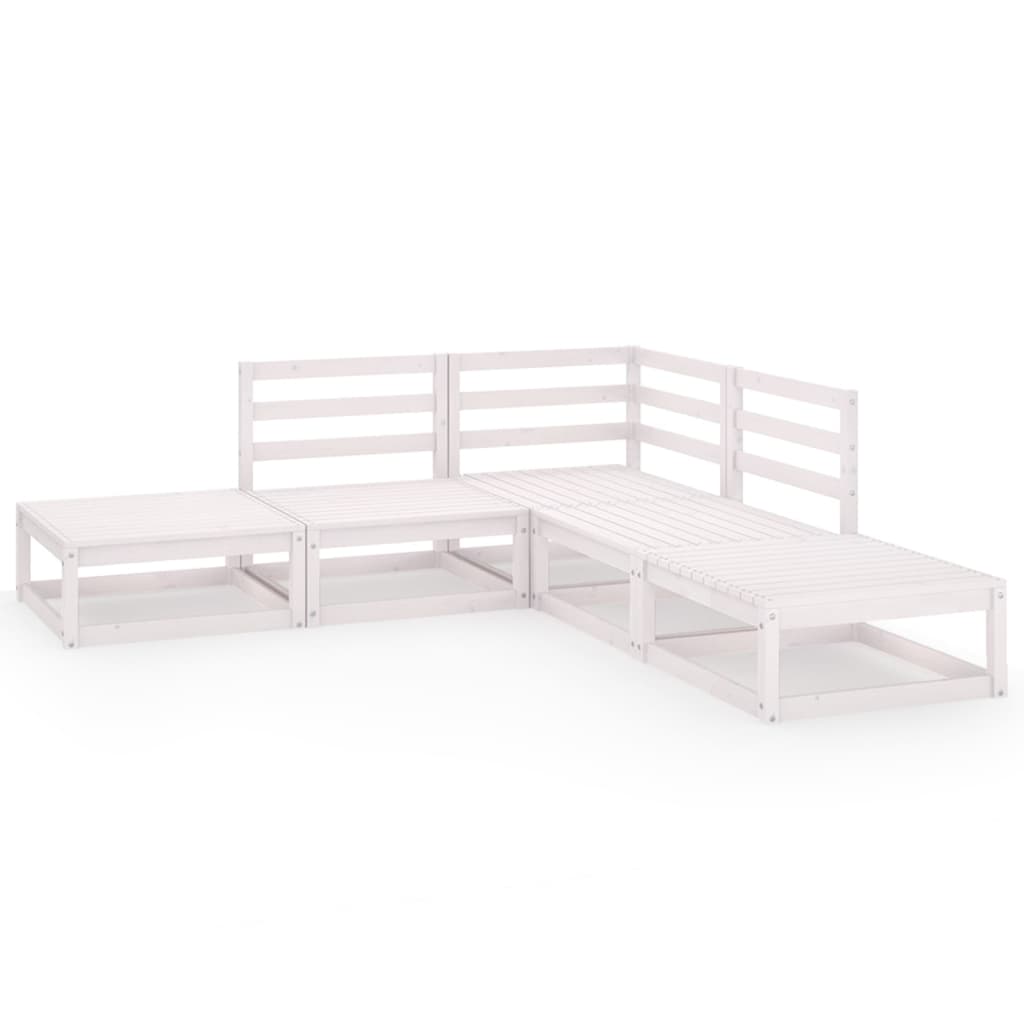 5 Piece Garden Lounge Set White Solid Wood Pine