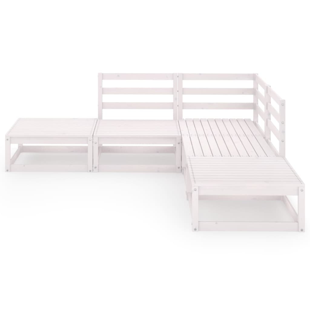 5 Piece Garden Lounge Set White Solid Wood Pine