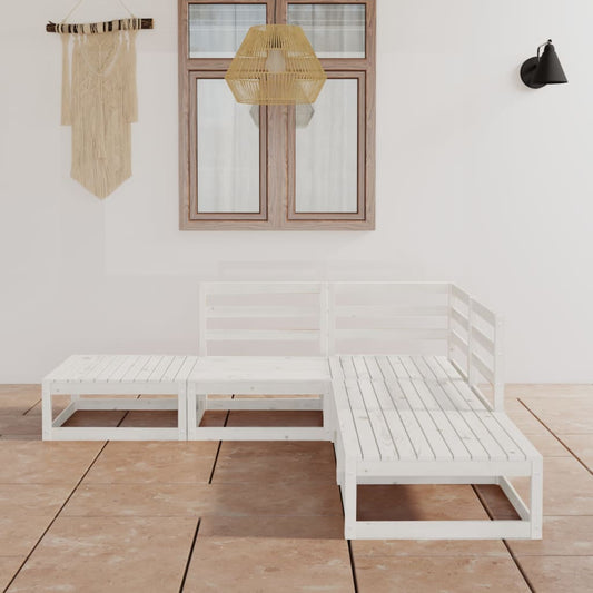 5 Piece Garden Lounge Set White Solid Wood Pine