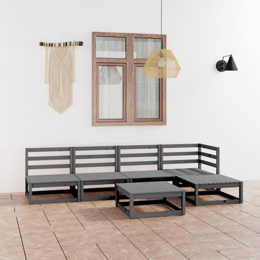 6 Piece Garden Lounge Set Grey Solid Wood Pine