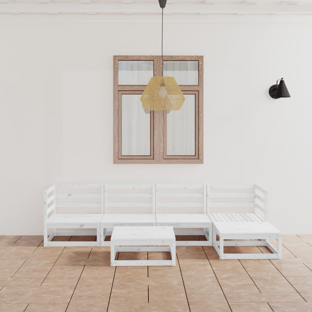 6 Piece Garden Lounge Set White Solid Wood Pine