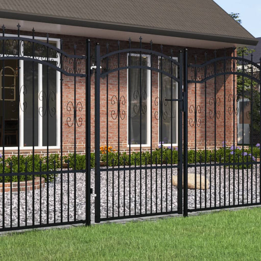 Fence Gate with Spear Top Black 103x150 cm Powder-coated Steel