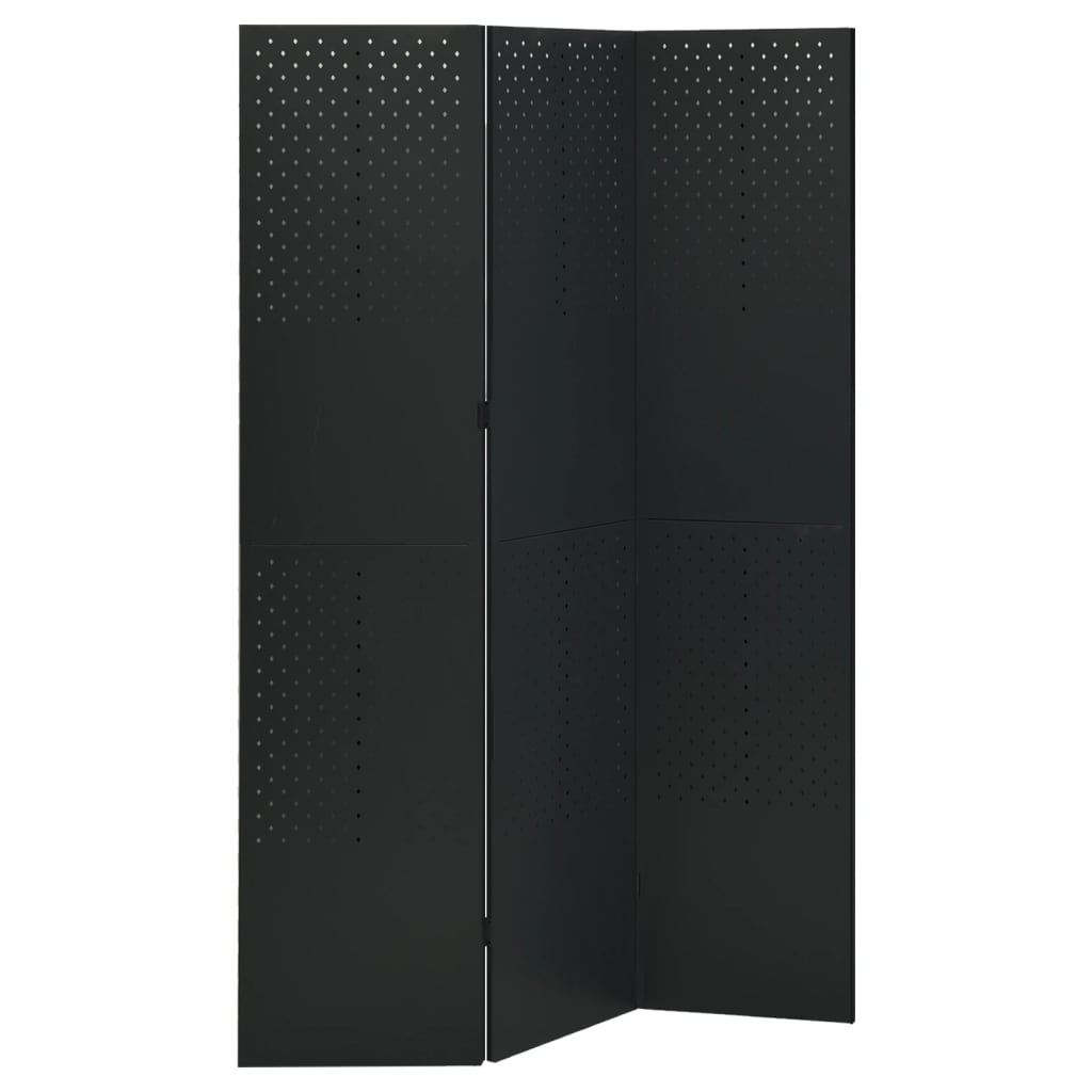 3-Panel Room Divider Black 120x180 cm Steel