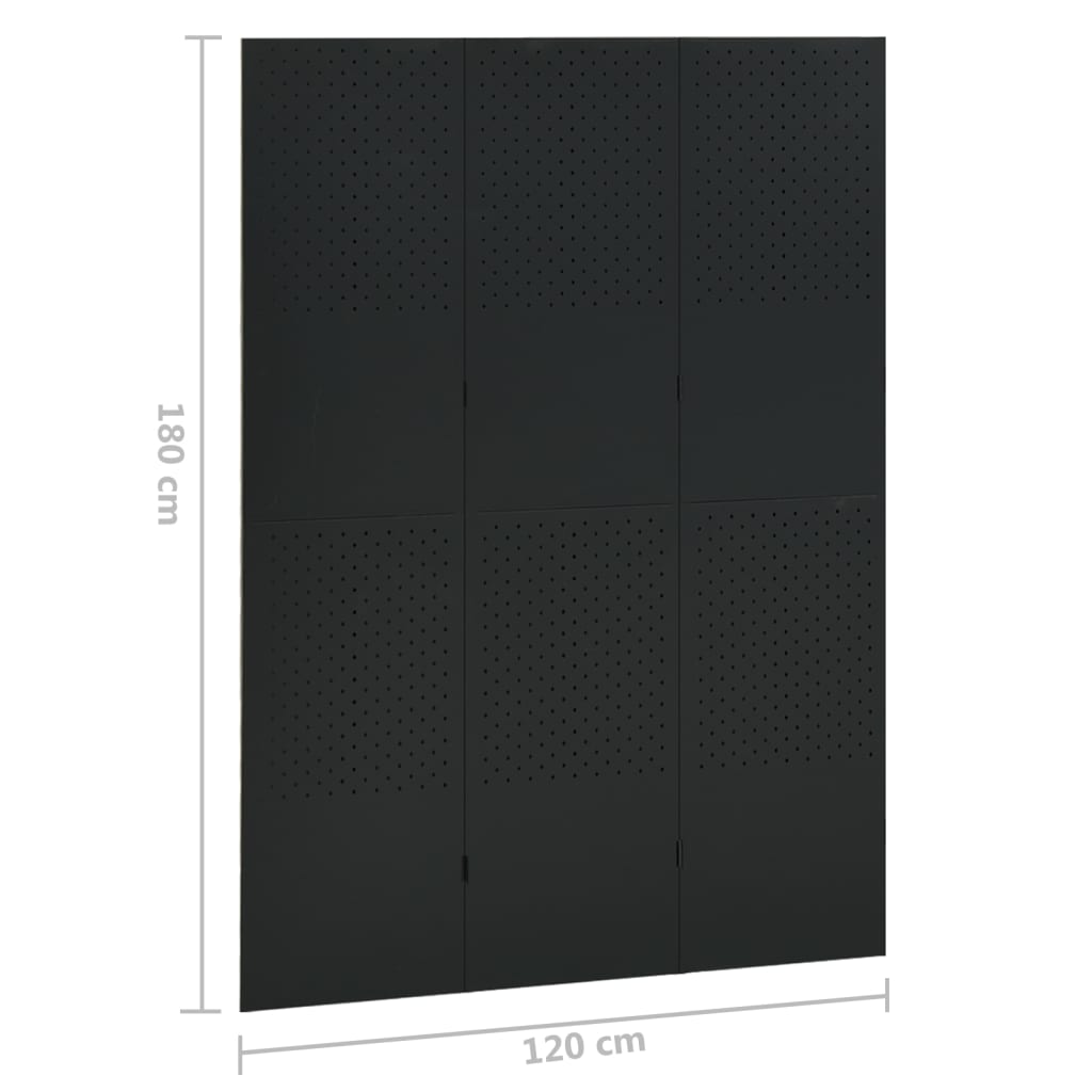 3-Panel Room Divider Black 120x180 cm Steel