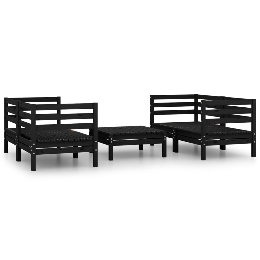 5 Piece Garden Lounge Set Black Solid Pinewood