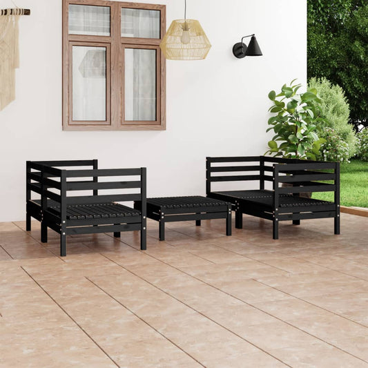 5 Piece Garden Lounge Set Black Solid Pinewood