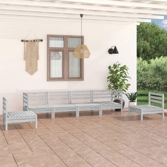 6 Piece Garden Lounge Set White Solid Pinewood