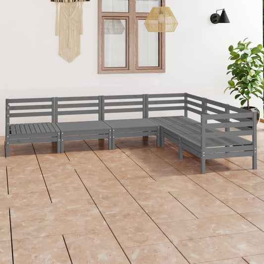 6 Piece Garden Lounge Set Solid Wood Pine Grey