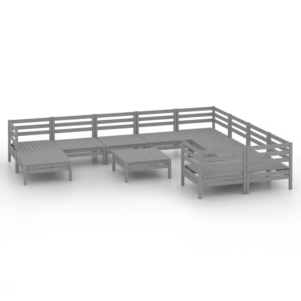 11 Piece Garden Lounge Set Grey Solid Wood Pine