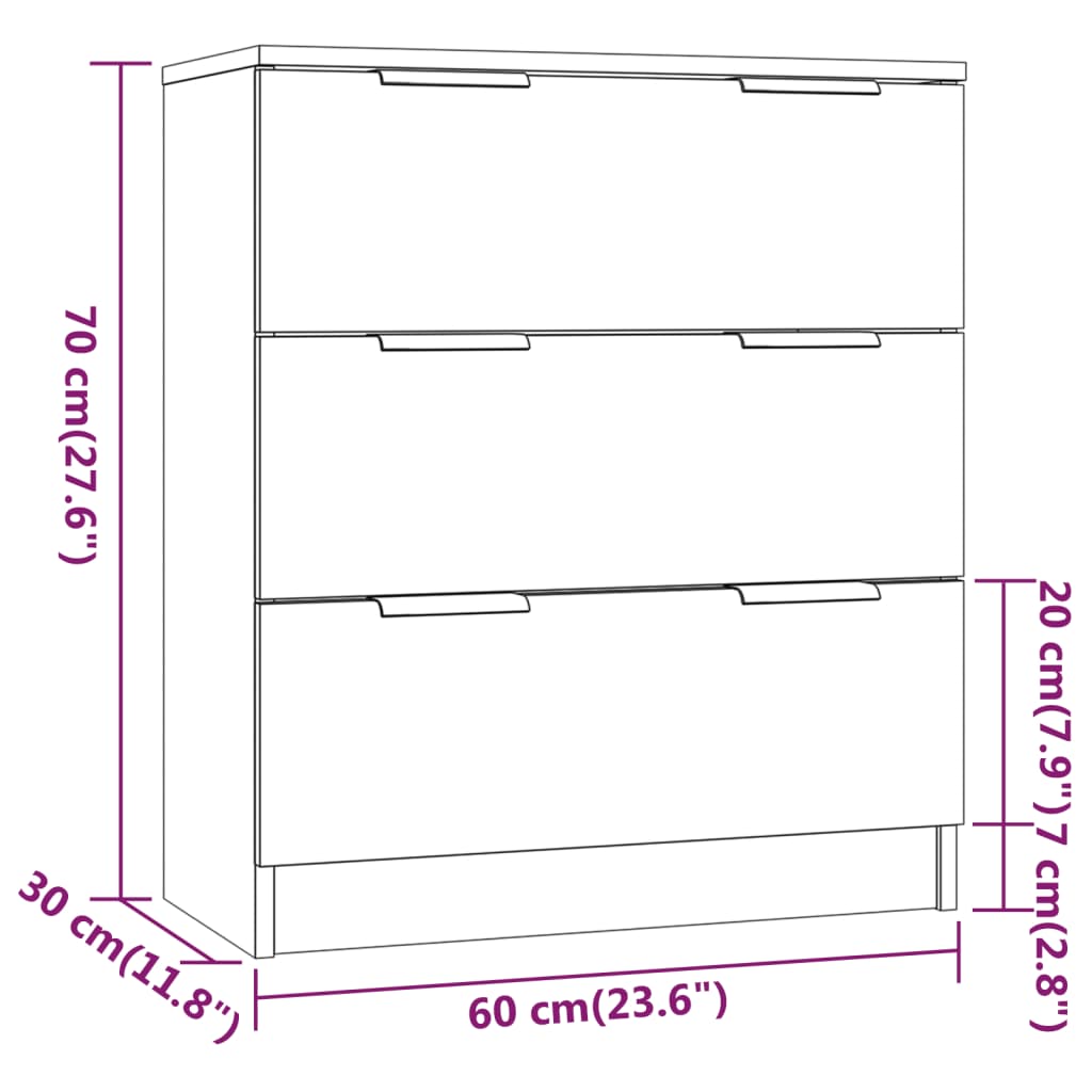 3 Piece Sideboards Grey Sonama Engineered Wood