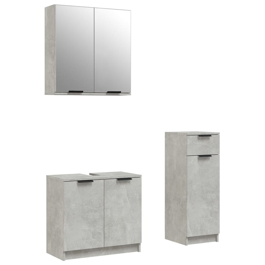 3 Piece Bathroom Cabinet Set Concrete Grey Engineered Wood