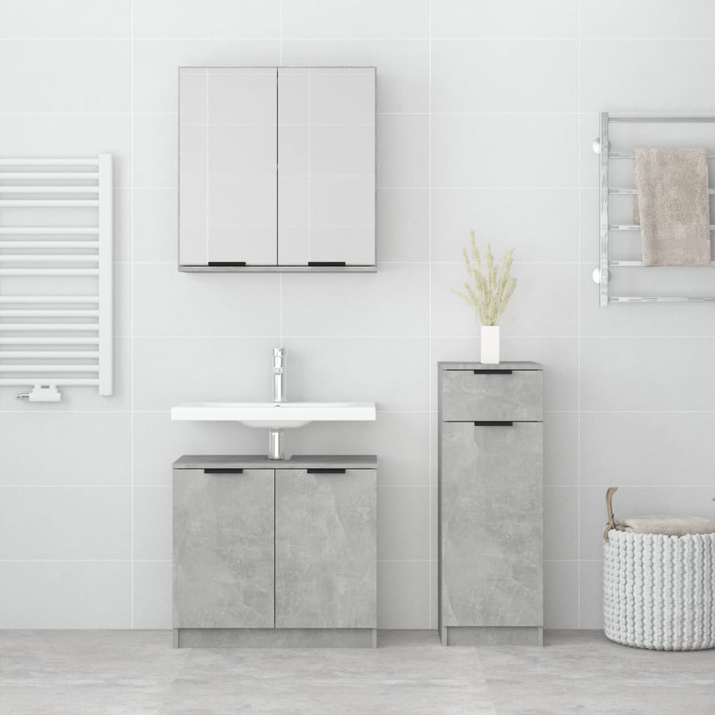 3 Piece Bathroom Cabinet Set Concrete Grey Engineered Wood