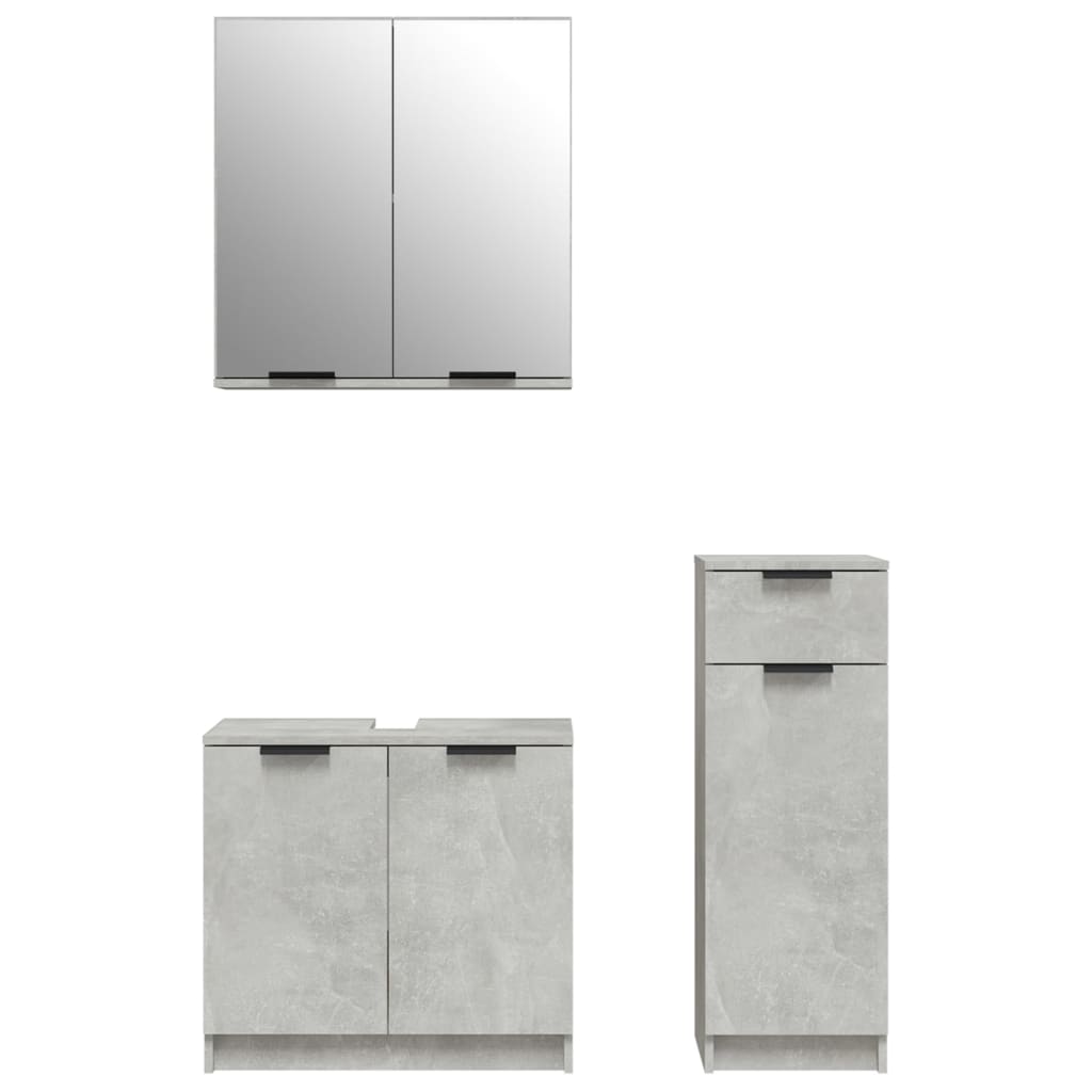 3 Piece Bathroom Cabinet Set Concrete Grey Engineered Wood