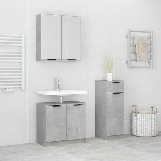 3 Piece Bathroom Cabinet Set Concrete Grey Engineered Wood
