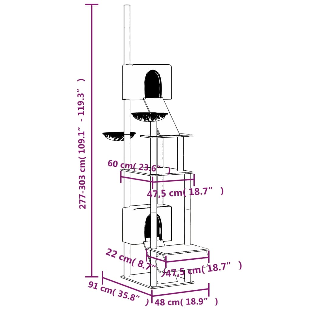 Floor to Ceiling Cat Tree Dark Grey 277-303 cm