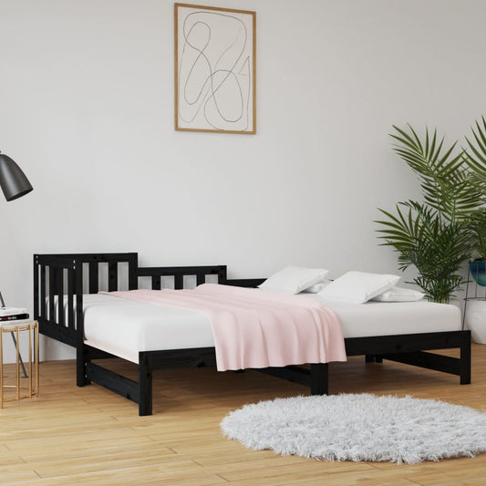 Pull-out Day Bed without Mattress Black 2x cm Solid Wood Pine
